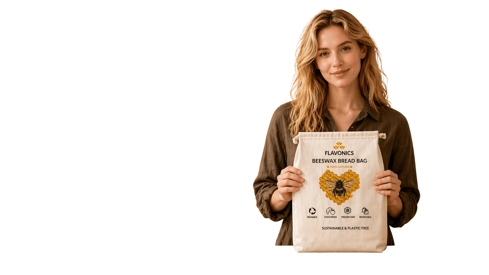 Woman holding beeswax bread bag